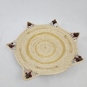 Vtg Rattan Wicker Starburst Tray Basket Wall Art Decor Tribal Tray Coiled Boho